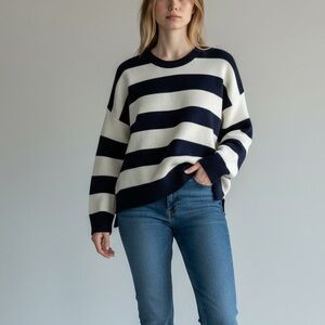 Jenni Kayne Navy Cream Stripe‎ Cashmere Crewneck Sweater